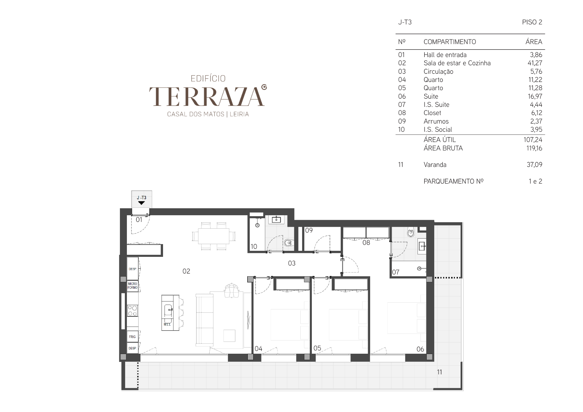 Planta — T3 — Fração J